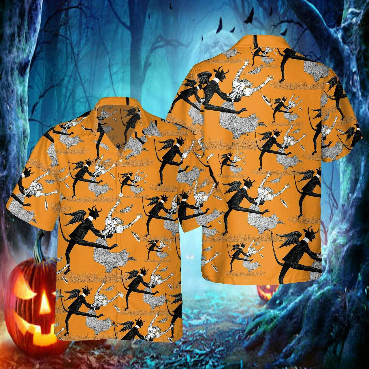 Devil Dancing Halloween Black Orange Hawaii Shirt For Men Women Ha7435