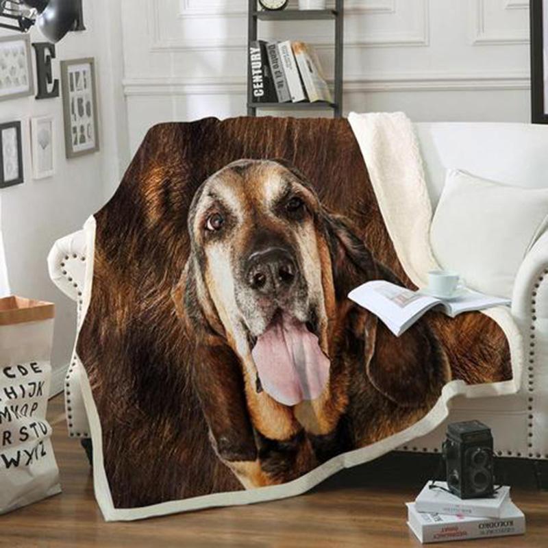 Bloodhound Dog Portrait Fur Printed Blanket