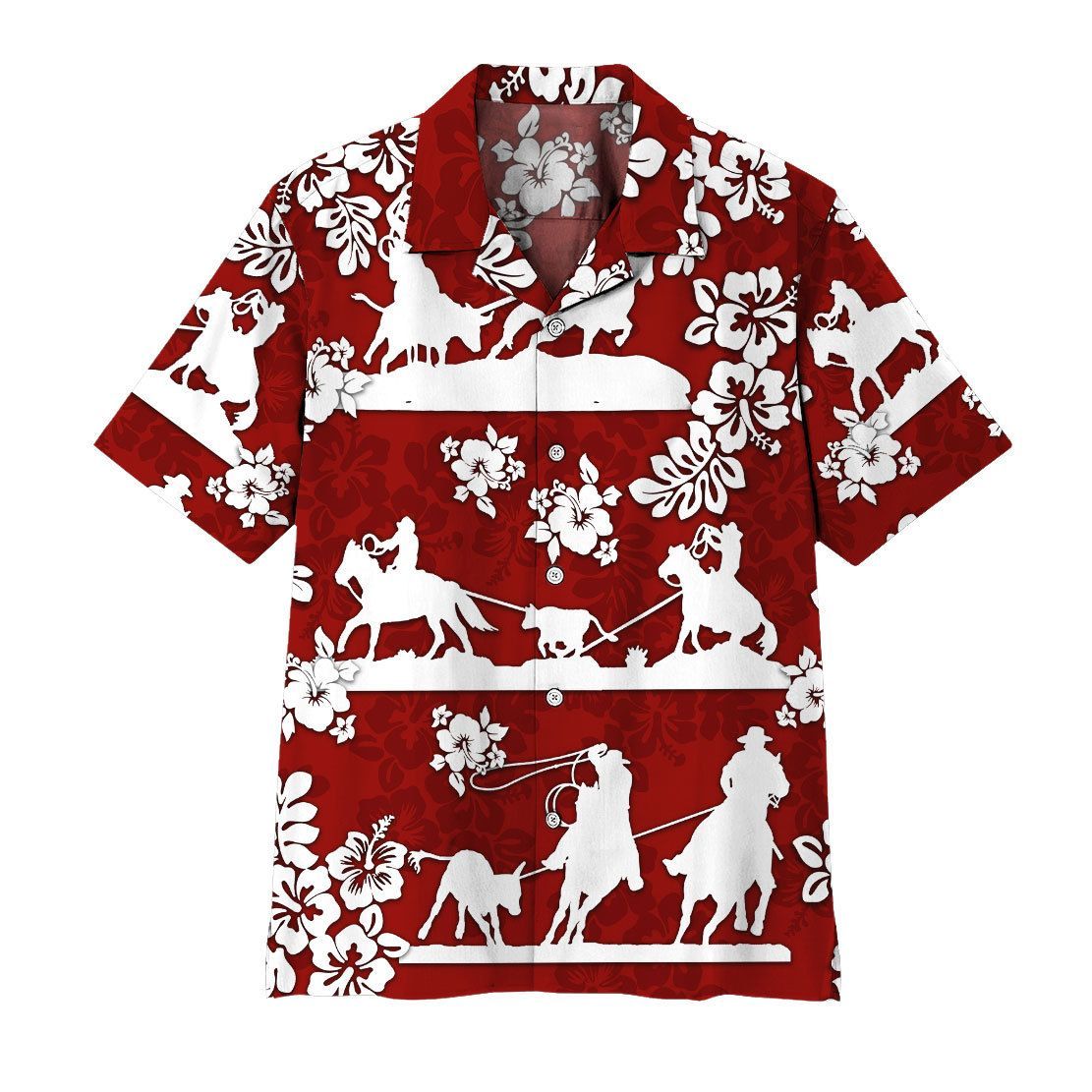 Alohazing Red Team Roping Hawaiian Shirt Ha75471