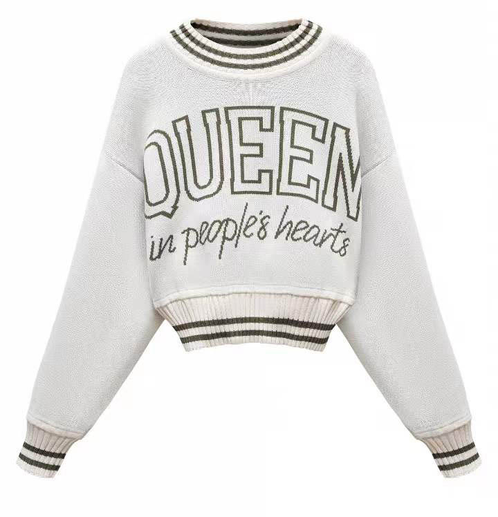 American letter jacquard o neck pullovers knitted sweater women crop top sexy elegant long sleeve autumn winter jumper alx