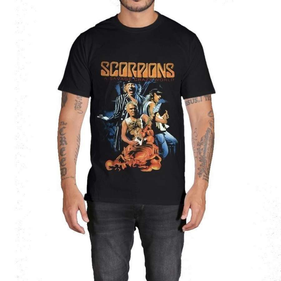New Arrival Men’S 3D Printed Scorpions Band T Shirt Black Cotton Shirts