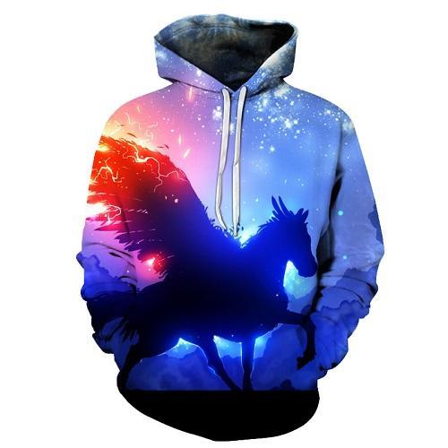 3D Blue Unicorn Hoodie