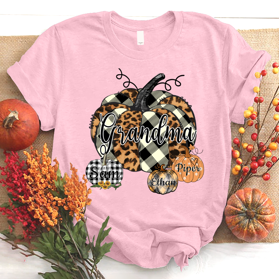 Grandma And Grandkids Pumpkin Leopard Shirt