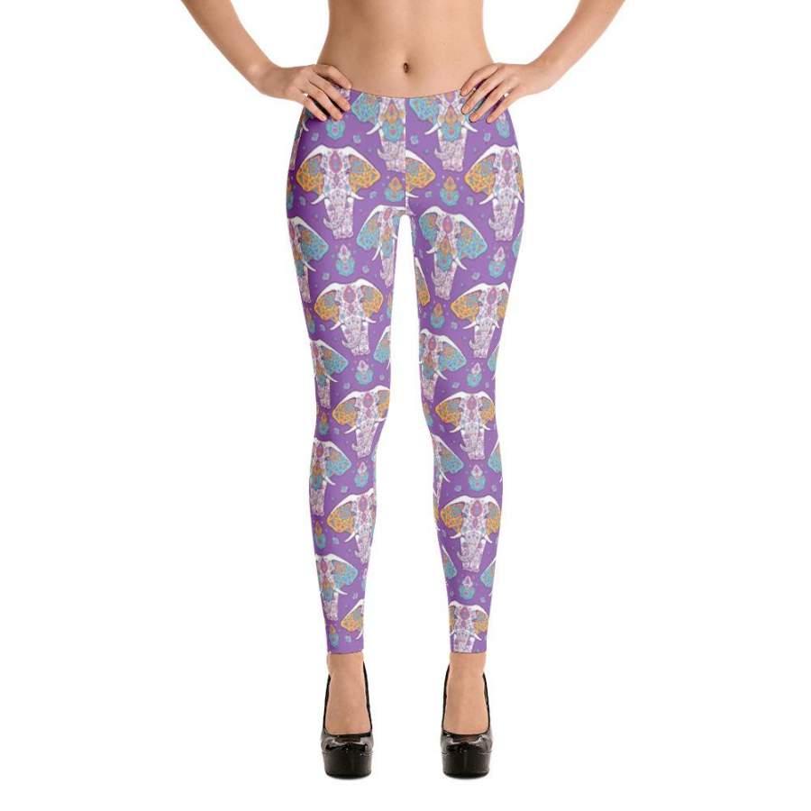 Mandala Elephant Bohemian Hippie Purple Leggings