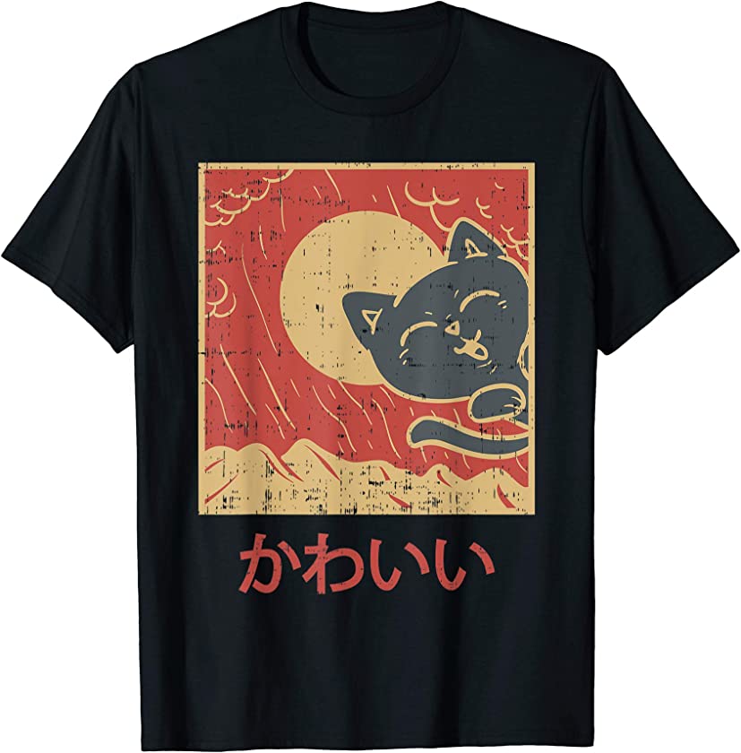 Vintage Japanese Kawaii Cat Shirt Anime Otaku Birthday Gift T-Shirt