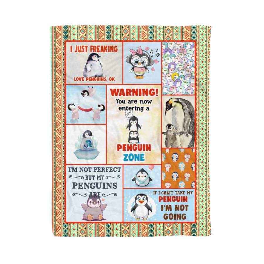 I Just Freaking Love Penguin Pattern Throw Fleece Blanket For Penguin Lover