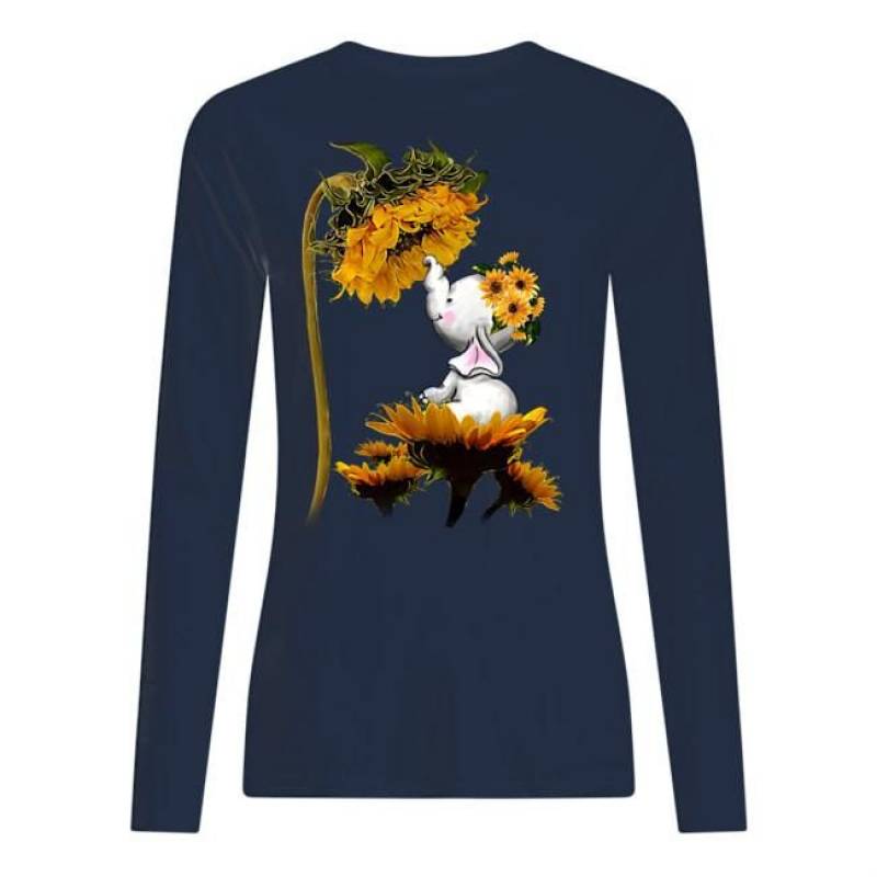 Vintage Funny Elephant Sits On Sunflowers Gift For Elephant Lovers Unisex Long Sleeve