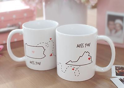 Miss You – Customizable Matching Coffee Mug Sets for Couples and Friends (MC030)