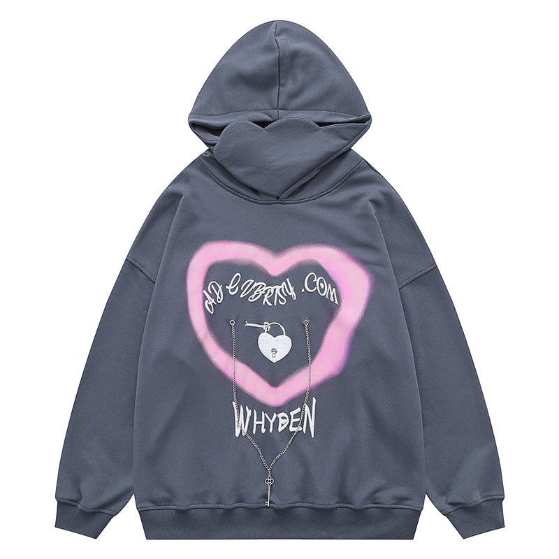 Lemandik Cute Hoodie Pink Heart Print