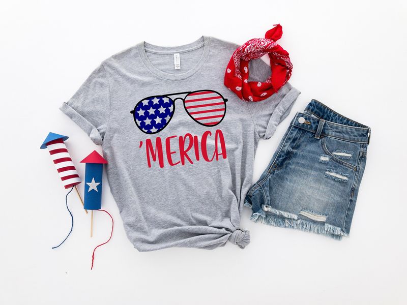 Merica Glasses America Independence Day 4th Of July Family Grey Unisex Men Women Cotton T Shirt