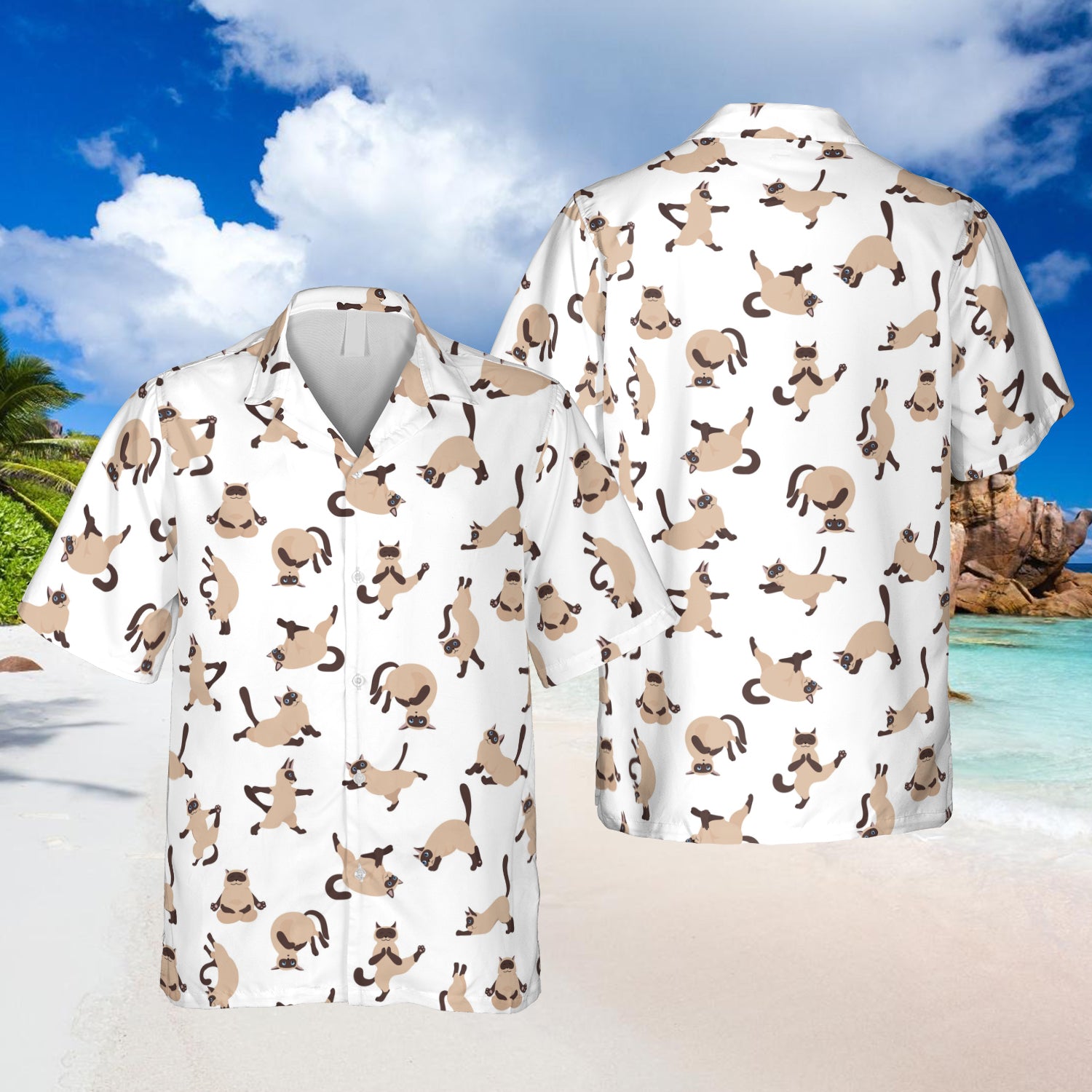 Siamese Cats Doodles White Hawaiian Gift For Dad Ha61526