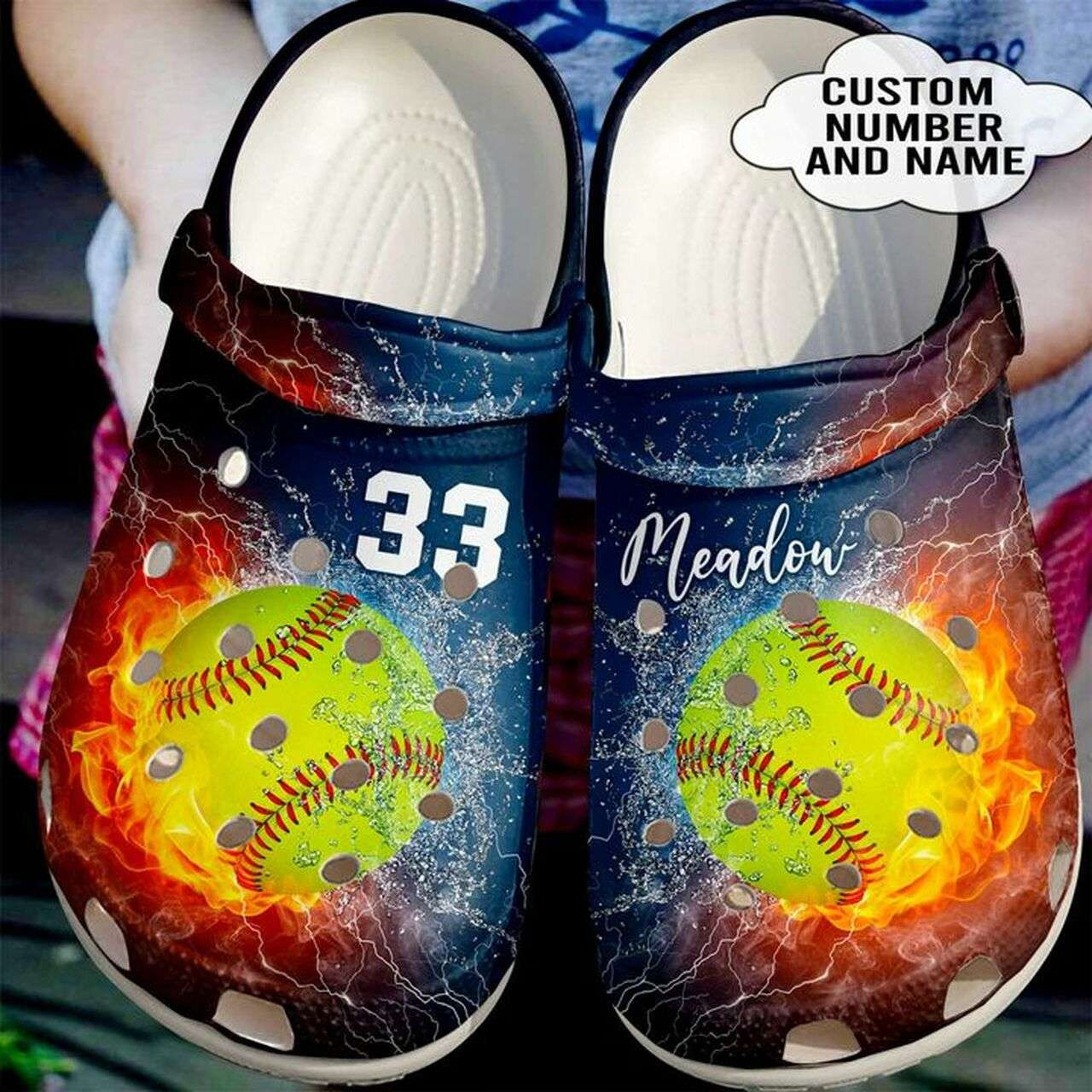 Personalized Fire And Water Softball Clogs Clogband Clogs