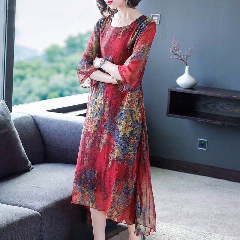 Summer Wear for Women Dress Loose and Plus-sized Long Chiffon Printed Dress Woman Dress Vestido De Mujer Femme Robe alx