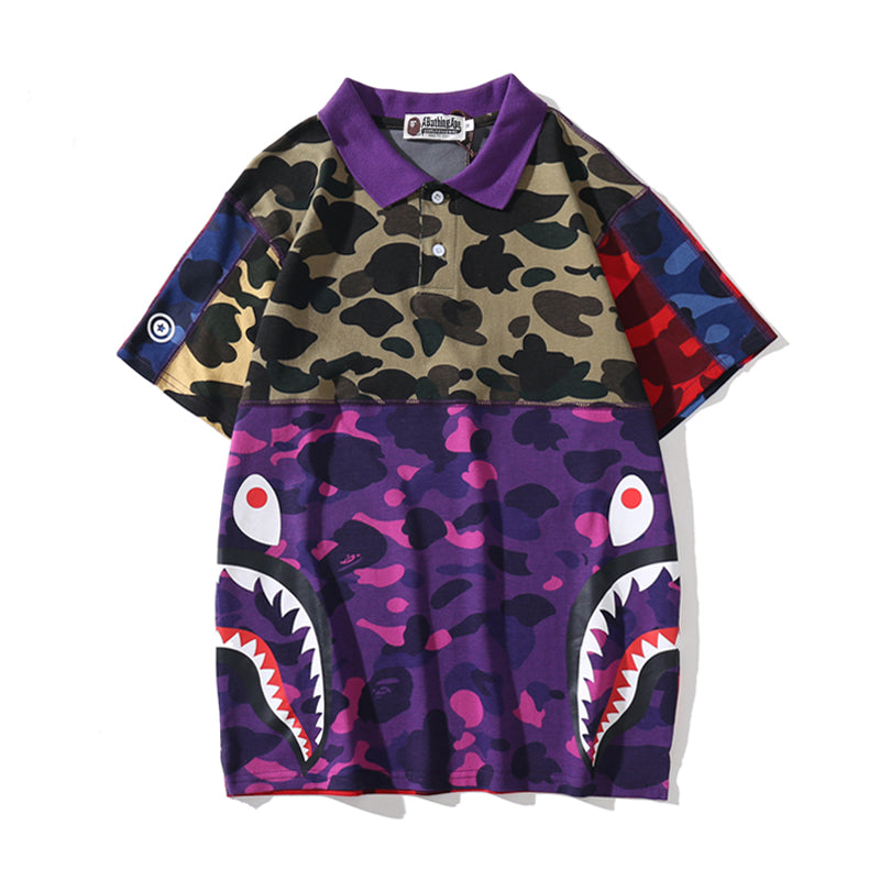 Bape Camo Shark College Cotton Polo Shirt 1513