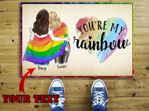 Lgbt Pride Lgbt You Are My Rainbow Personalized Non-Slip Rubber Backing Doormat Ornament Valentine Gift Ideas Valentine Non-Slip Rubber Backing Doormat