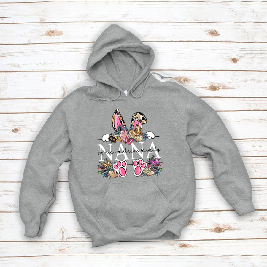 Leopard Bunny Nana And Kids, Custom Grandma Shirt, Mother Day Gift Cth01 Hoodie