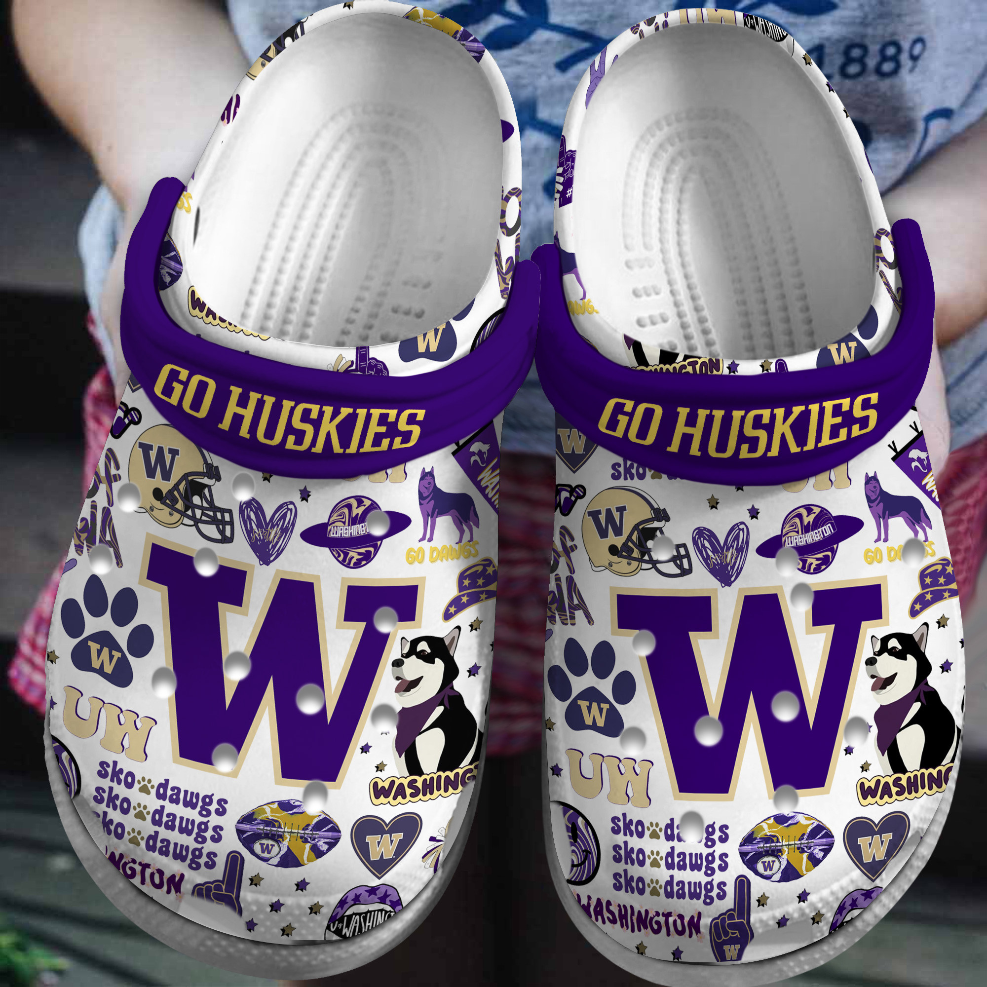 Washington Huskies NCAA Sport Crocs Crocband Clogs Shoes Comfortable For Men Women and Kids