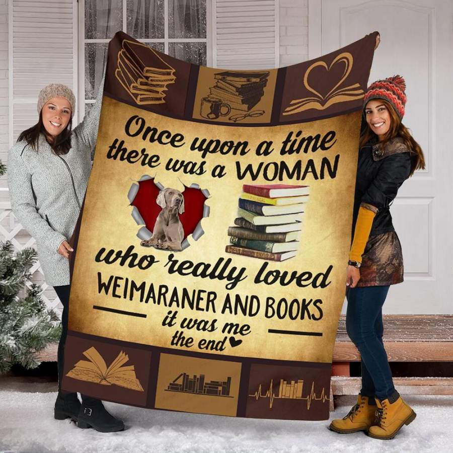 Custom Blanket Weimaraner Dog And Books Blanket – Fleece Blanket