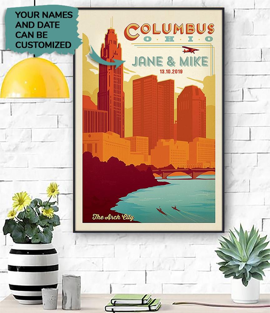 Personalized Poster Vintage Travel Columbus Ohio Poster Art Design