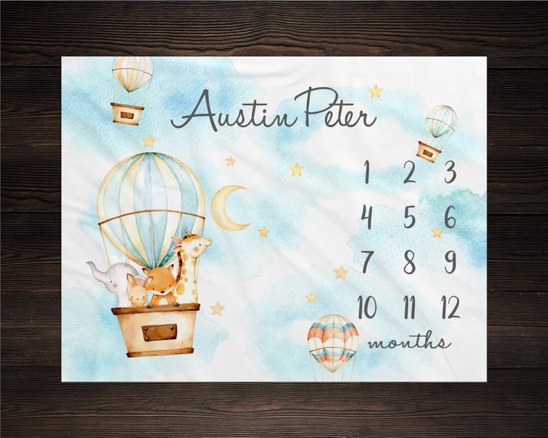 Adventure Milestone Blanket Animals Baby Growth Hot Air Milestone Tracker Adventure Awaits  Fox Giraffe Blanket Mother’S Day Gift