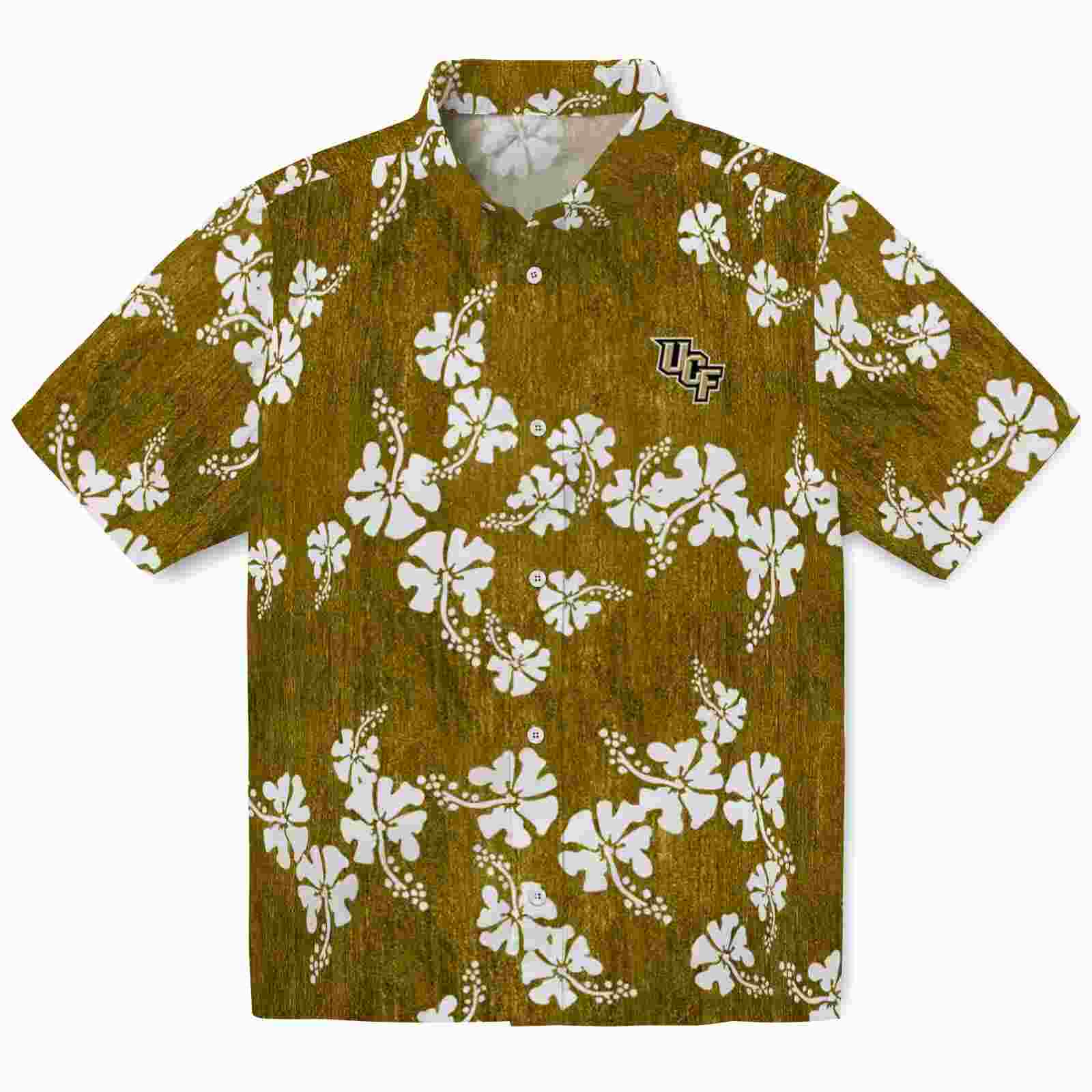 Ucf Knights Hibiscus Clusters Gold Hawaiian Shirt