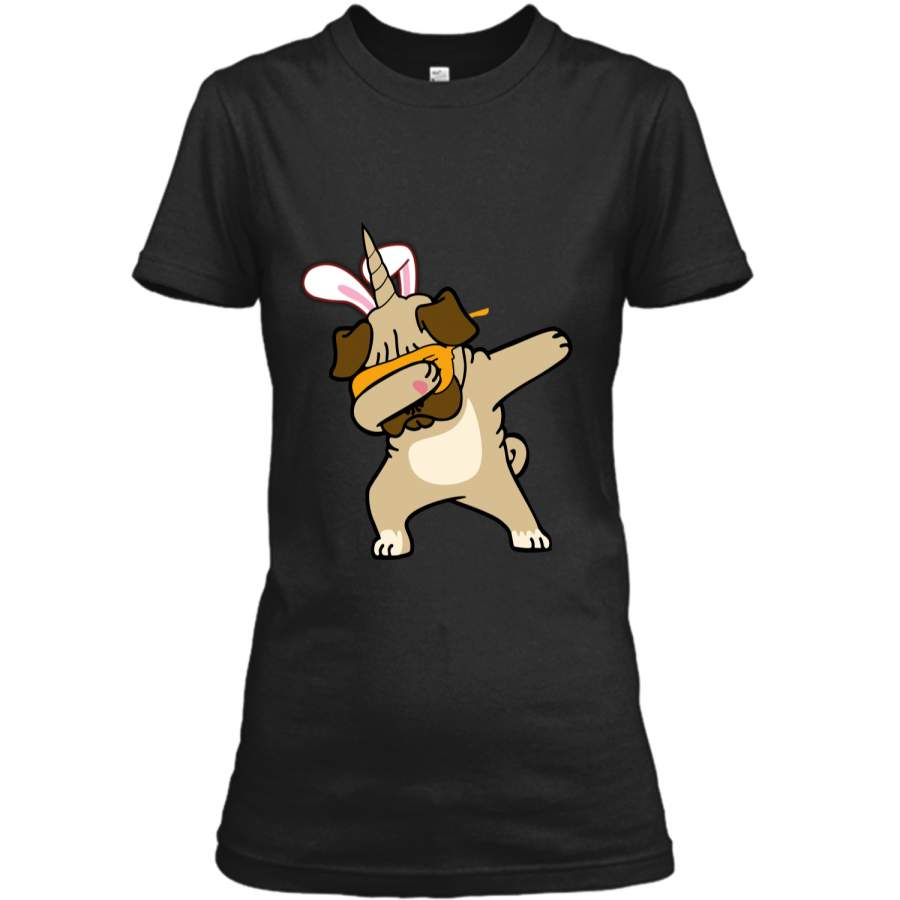 Easter Bunny Dabbing Pug Dog Pugicorn Tshirt Unicorn Tee Ladies Custom