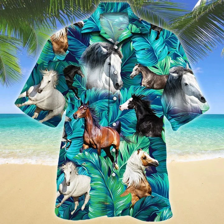 Gift For Arabian Horse Lovers Summer Beach Palm Tree Pattern Hawaii Shirt Ha49