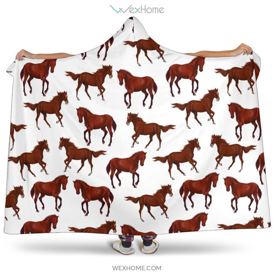 Horses Running Pattern Background Hooded Blanket