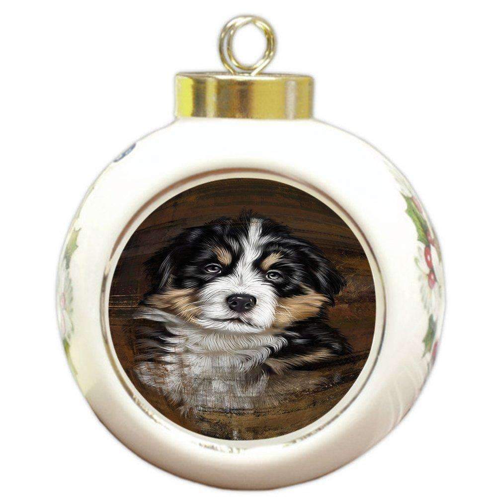 Rustic Bernese Mountain Puppy Round Ball Christmas Ornament Rbpor48203