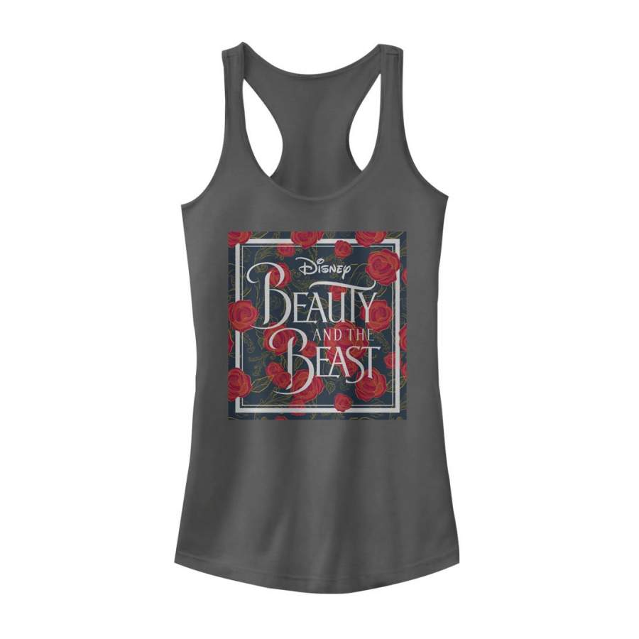 Beauty and the Beast Junior’s Rose Logo  Racerback Tank Charcoal