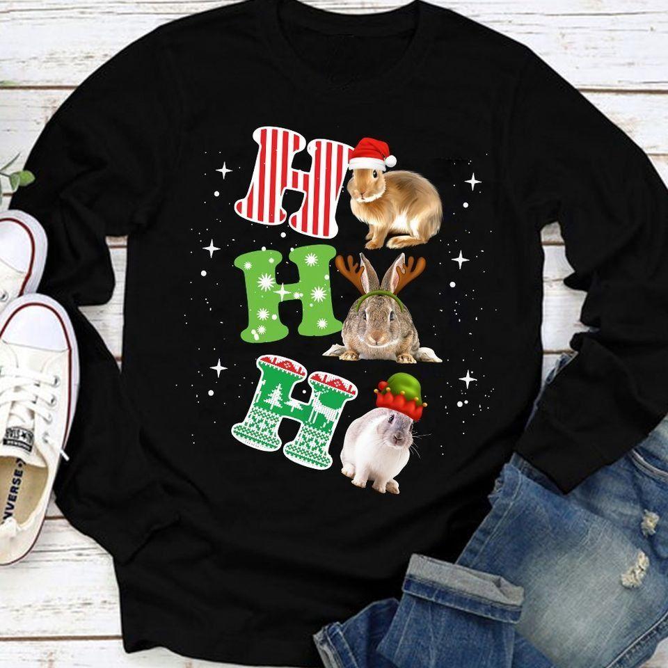 Christmas Domestic Rabbit Santa Ho Ho Ho T Shirt Hoodie Sweater All Color Plus Size Up To S-5Xl