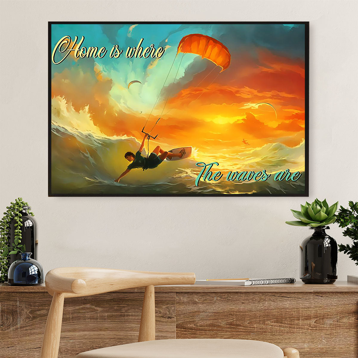 Water Surfing Canvas Wall Art Prints | Home Is Where The Waves Are | Home Décor Gift For Beach Surfer