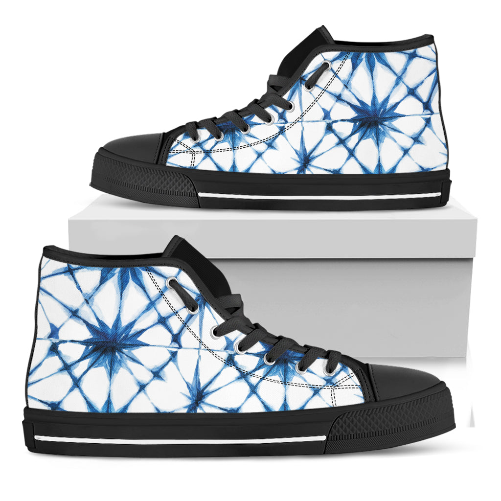 Watercolor Shibori Pattern Print Black High Top Shoes