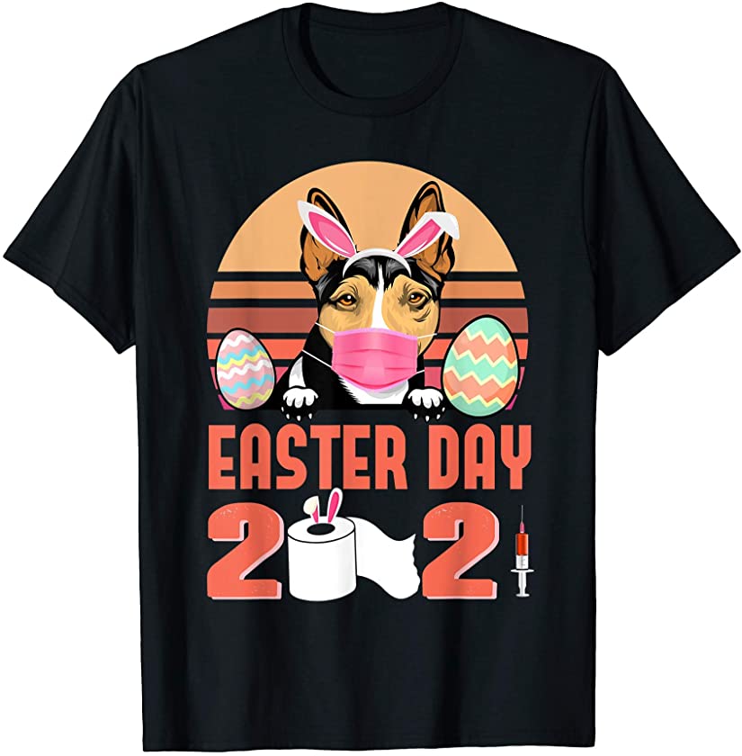 Rat Terrier Dog Face Mask Rabbit Bunny Egg Easter Day 2021 T-Shirt