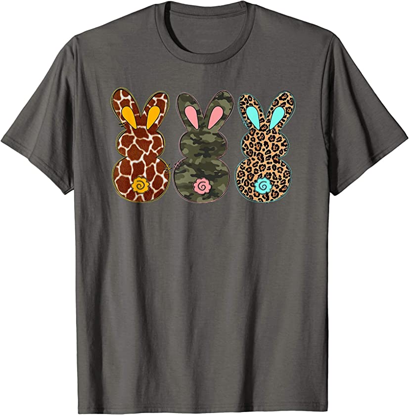 3 Bunnies Camouflage Leopard Bunny Funny Happy Easter Day T-Shirt