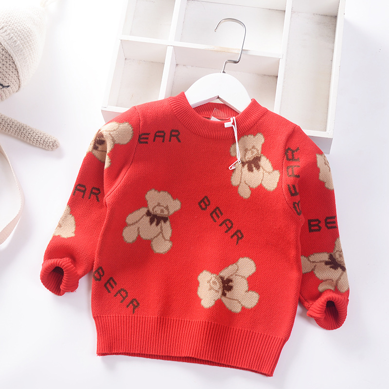 2022 Autumn Winter Boys Girls Long Sleeve Cartoon Bear Sweater 3 5 8 Yrs Boys Girls Sweaters 100% Cotton Baby Girls Kids Sweater alx