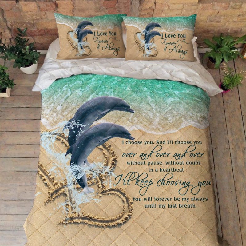 Beach Bedding Ocean Dolphin Couple Quilt Bedding Set