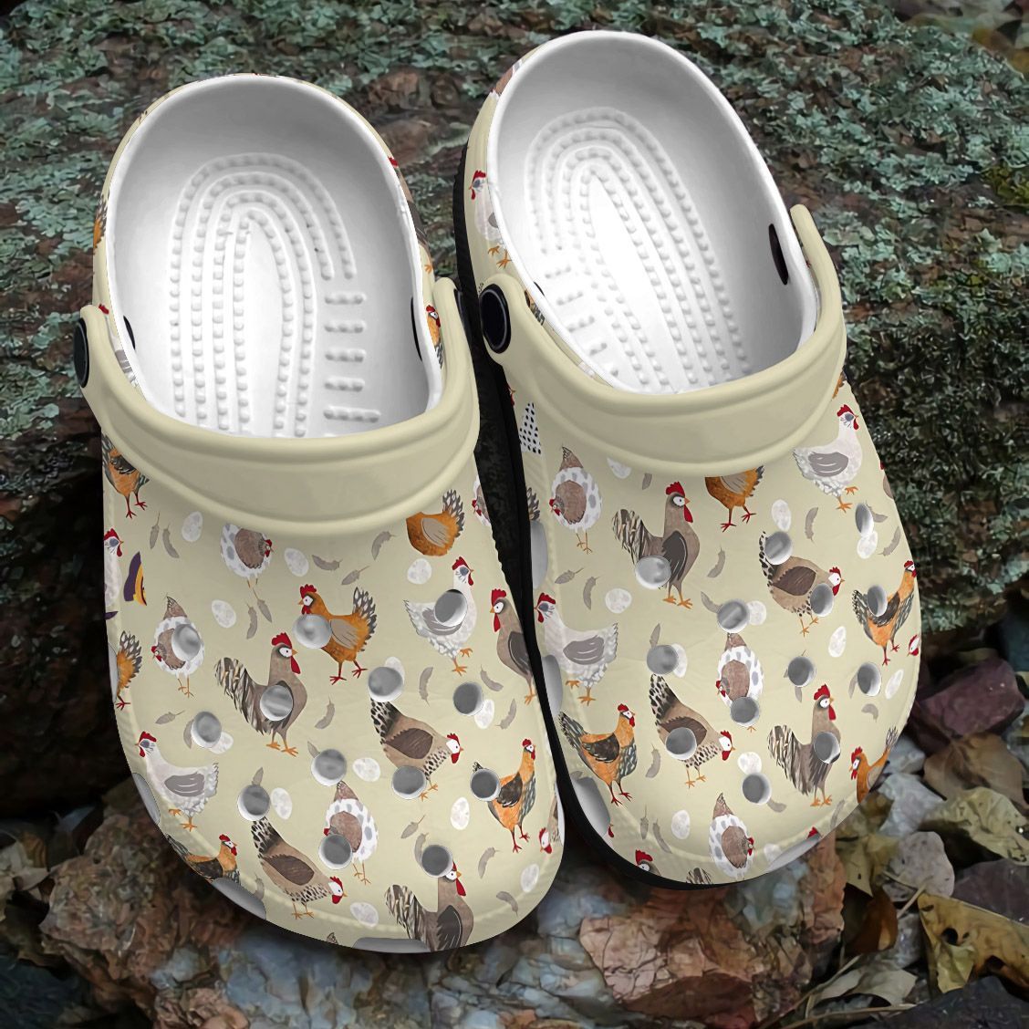 Chicken Personalize Clog, Custom Name, Text, Fashion Style For Women, Men, Kid, Print 3D Whitesole Click Cluck