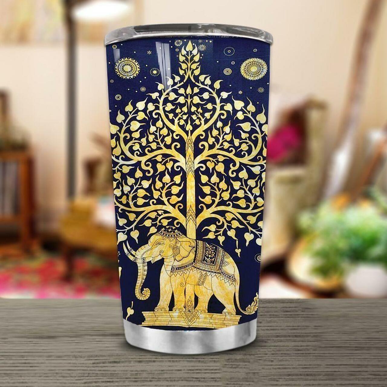 V1 Meditation Elephant Mandala Personalized Stainless Steel Tumbler Customize Name, Text, Number