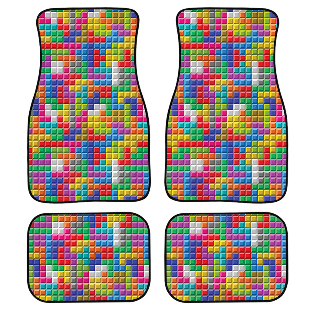 Colorful Brick Puzzle Game Pattern Print Front And Back Car Floor Mats, Front Car Mat