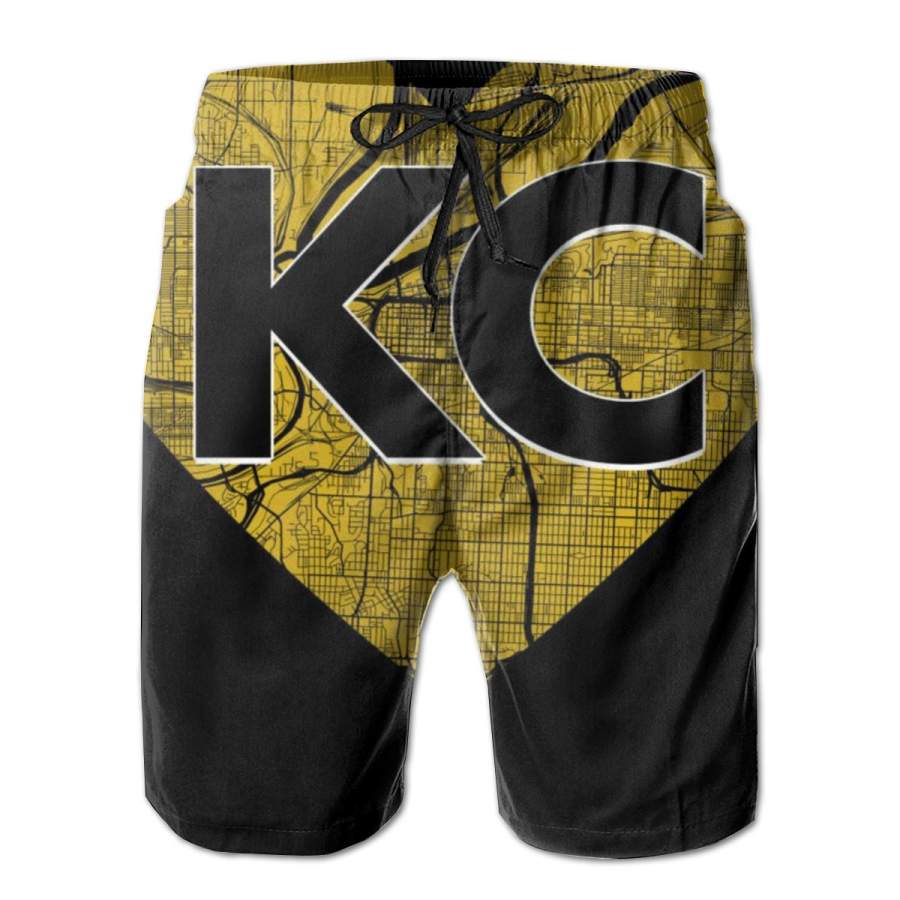 2 Pack Love Kansas City Football Fan City Map Poster Men Swim Trunks Drawstring Elastic Waist Quick Dry Beach Shorts with Mesh Lining Swimwear Bathing Suits