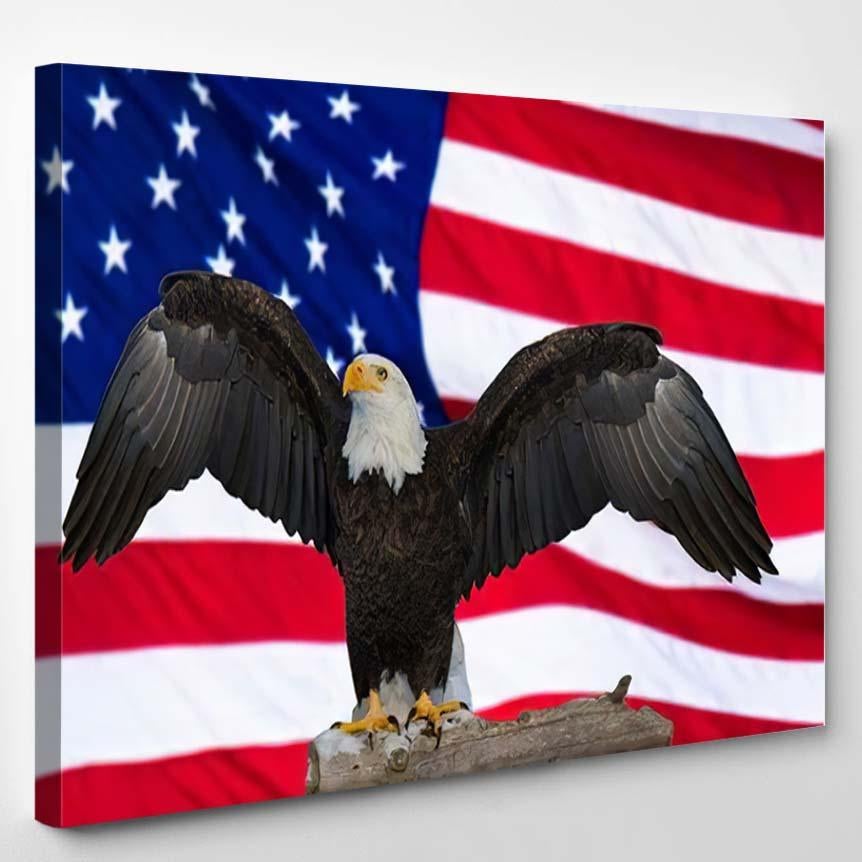 American Bald Eagle Flag Digital Composite – Eagle Animals Canvas Print