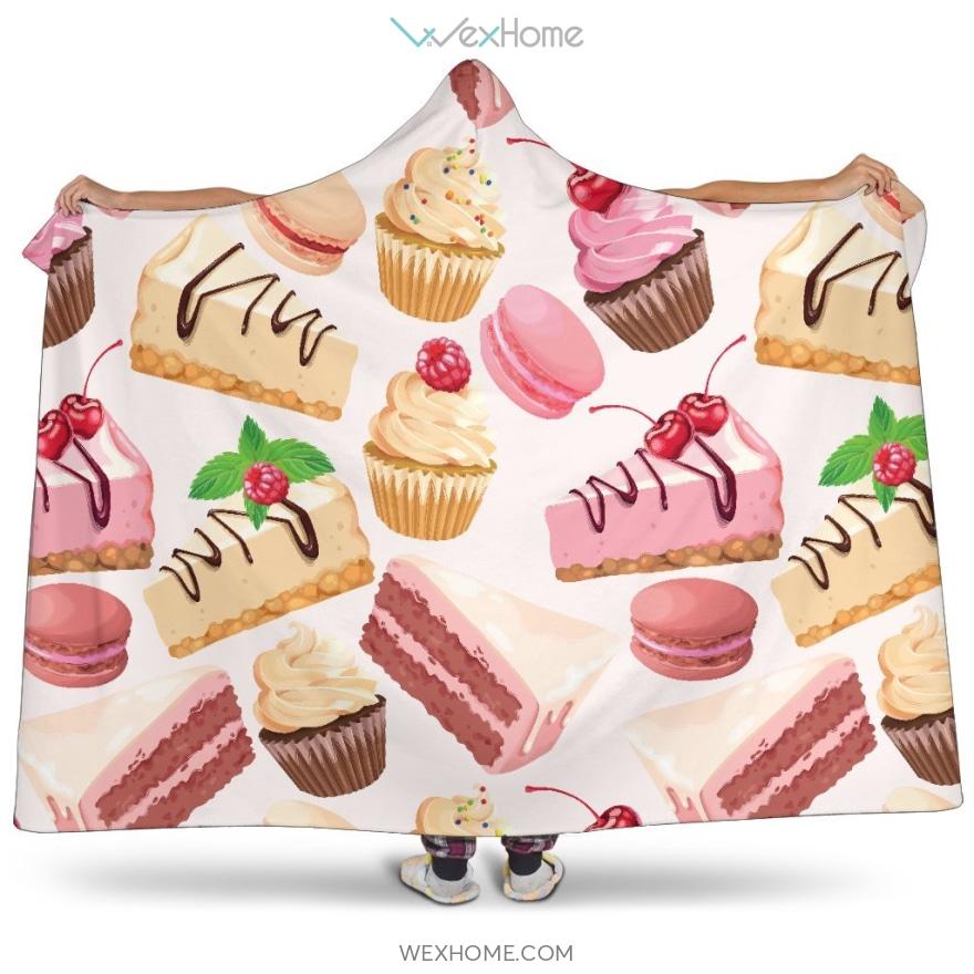 Cake Cupcake Sweets Pattern Hooded Blanket