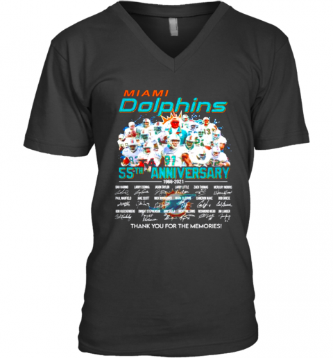 Miami Dolphins 55Th Anniversary 1966 2021 Thank You For The Memories Signatures V-Neck T-Shirt