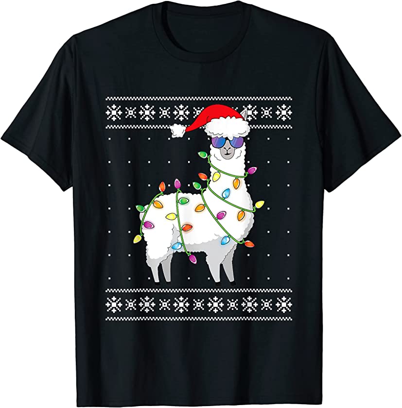 Alpaca Santa Lights Christmas Funny Ugly Christmas Sweater T-Shirt