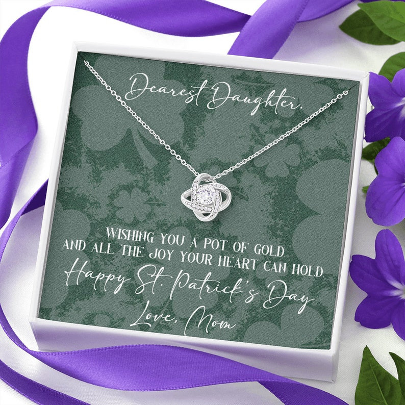 St. Patrick'S Day Gift For Daughter From Mom, St Patricks Day Lucky Love Knot Necklace From Mother, Mommy Daughter Saint Patricks Day Gift