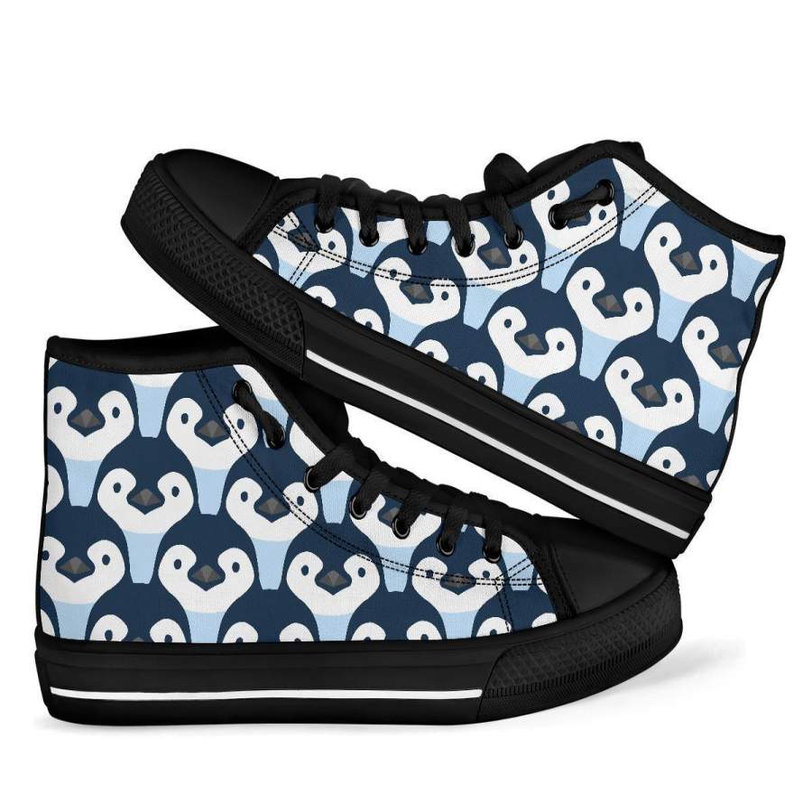 Penguin Face Pattern Print Men Women’s High Top Shoes