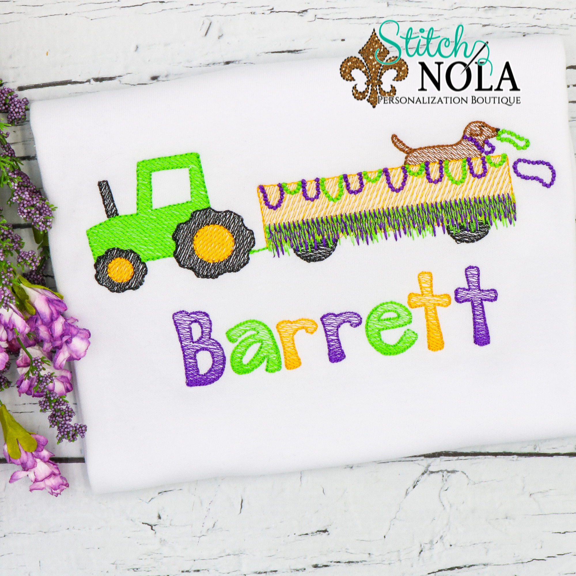 Personalized Mardi Gras Float With Puppy Sketch Shirt