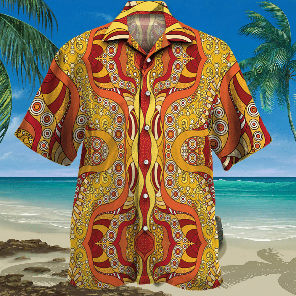 Luxury Orange Red Yellow Patterns Hawaii Shirt Ha14082