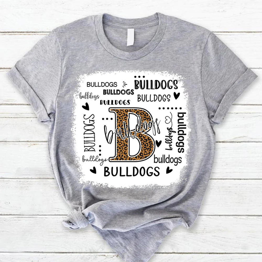 Personalized Bulldogs Leopard Custom Name T-Shirt Teacher Appreciation Gift